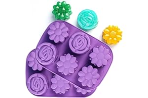 SIQINZONGWA 2 Pack Round Rose Sunflower Silicone Soap Molds, 6 Cavities Different Flower Shapes Silicone Mold, DIY Flower Silicone Mold for Soap, Candy Chocolate Jelly(Purple)