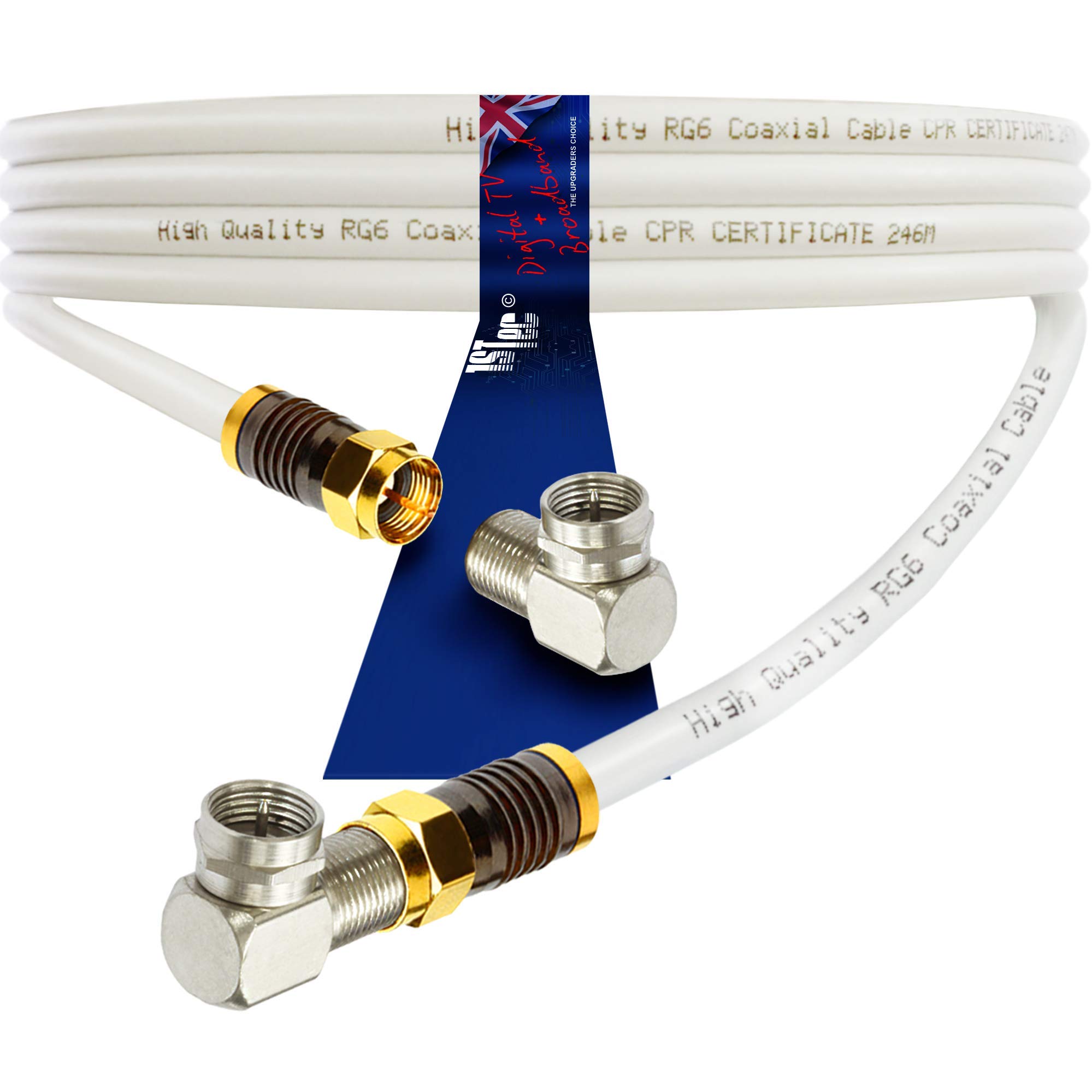 1STec 3m Male Right Angled Virgin Media Extension Cable Lead Gold Plated F-connectors for Digital TV V6 TiVo Set Top Box or Vivid Fibre Super Hub Broadband Modems (3 Metre white)