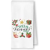YRDBGHZDF Merry Friendsmas Kitchen Towels, Christmas Best Friends Bestie BFF Gifts Dish Tea Towels, Friendsmas Gifts Decorative Hand Towel for Bathroom Kitchen, 16x24 Inch