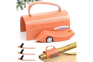 VIANEKLU Wrapping Paper Cutter Slider, Wheel Gift Wrap Cutter Tool with 3 Replaceable Blades & Handle, Paper Roll Holder Tube Sliding Slicing for Holiday Christmas Gifts Wrapping