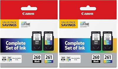 Canon PG-260 / CLI-261 Genuine Ink Value Pack (2 Cartridges),Compatible with TS5320,TR7020,(Pack of 2)