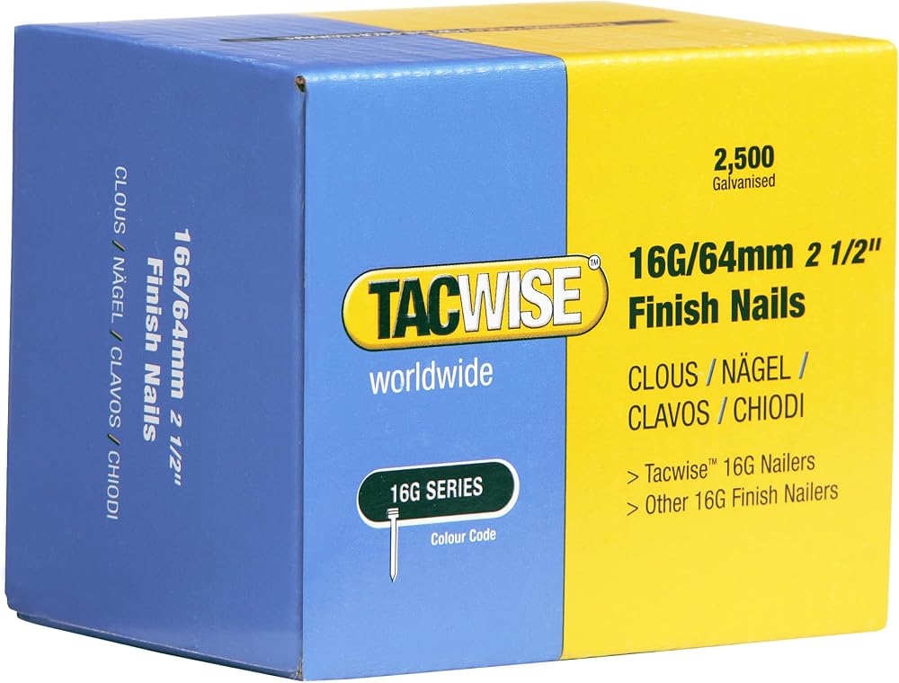 Tacwise 16G 64mm Galvanised Finish Nails Pack of 2500