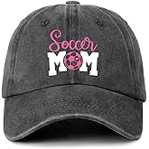 GOSJINNK Funny Soccer Lover Hats Soccer Mom Printed Cotton Adjustable Baseball Caps Women's Distressed Washed Black Baseball Hats Trendy Birthday Gifts for Mom Wife Grandma Friend Colleague Neighbor
