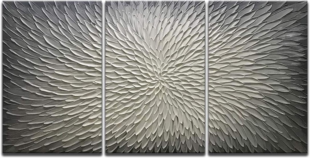 Paintings - AMEI Art Paintings,20x30Inch 3Panel Hand Painted Textured 3d Oil Painting on Canvas Abstract Wall Art Contemporary Artwork Oil Hand Painting Wood Inside Framed Hanging Wall Decor(Simple Grey)