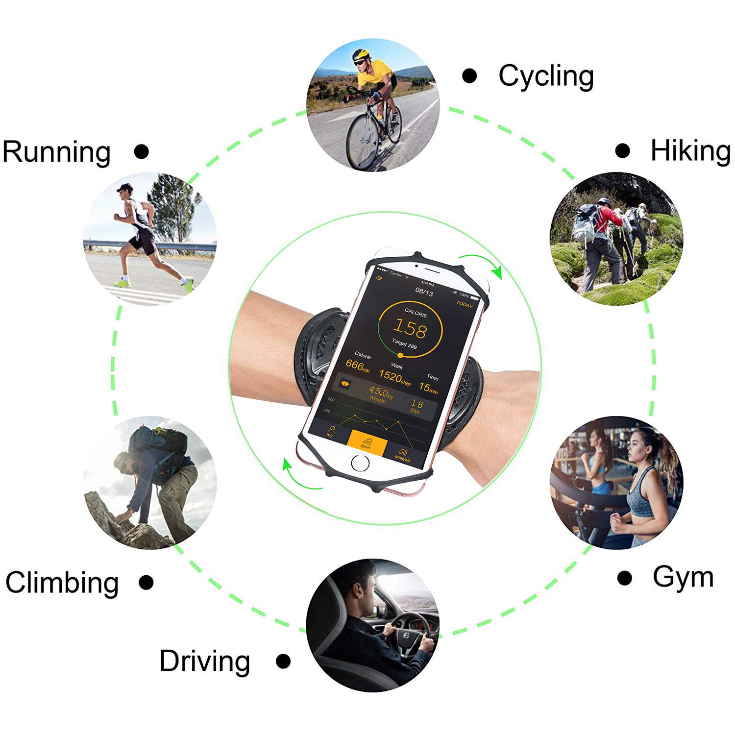 Wristband Phone Holder, 360°Rotatable Universal Sports Wristband for Running, Cycling, Jogging, Hiking, Walking Compatible with Galaxy S8 / Google Pixel