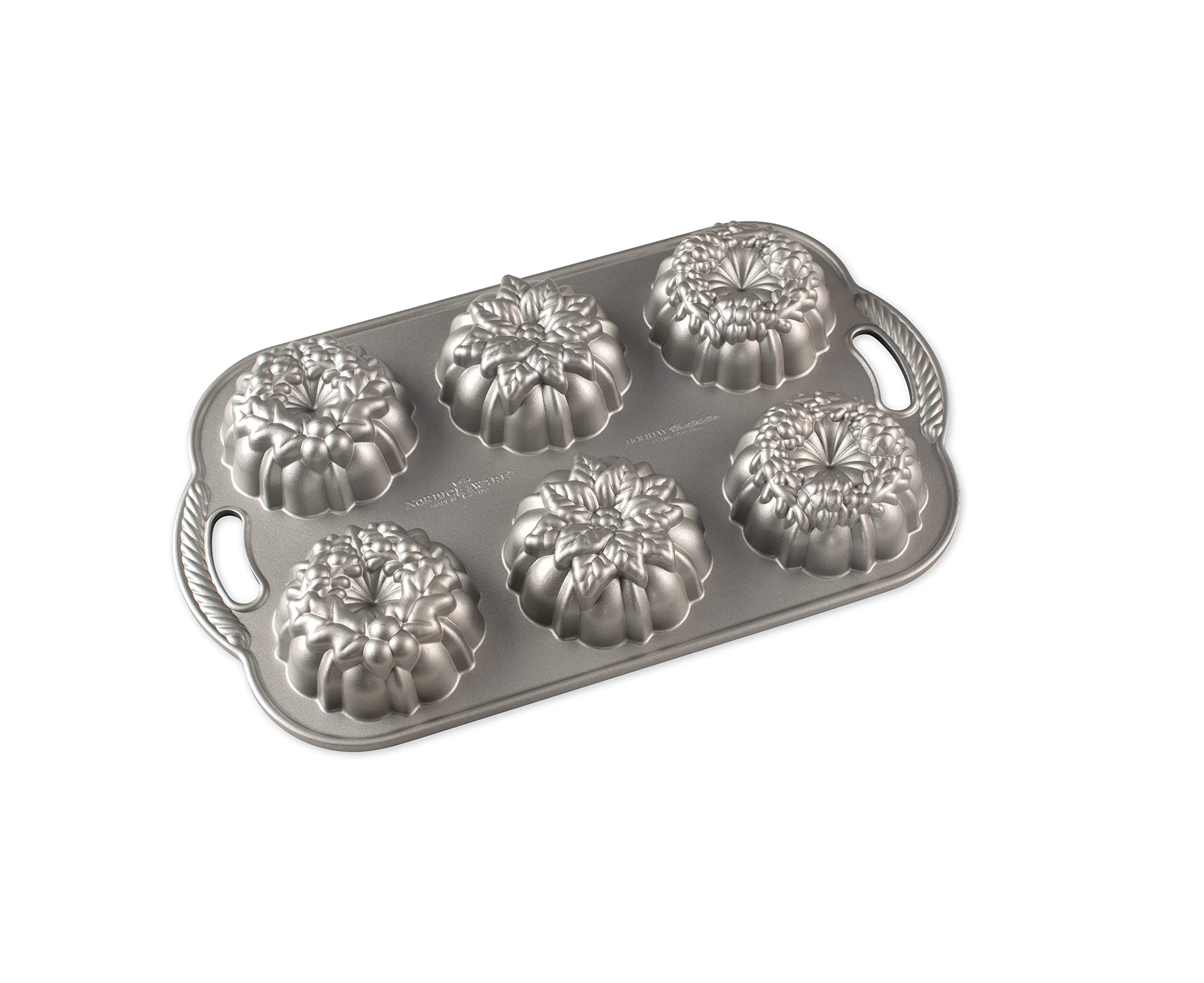 Nordic Ware 94648 Wreathlettes Cakelet Pan Cast Aluminium Bundt Tin, Silver