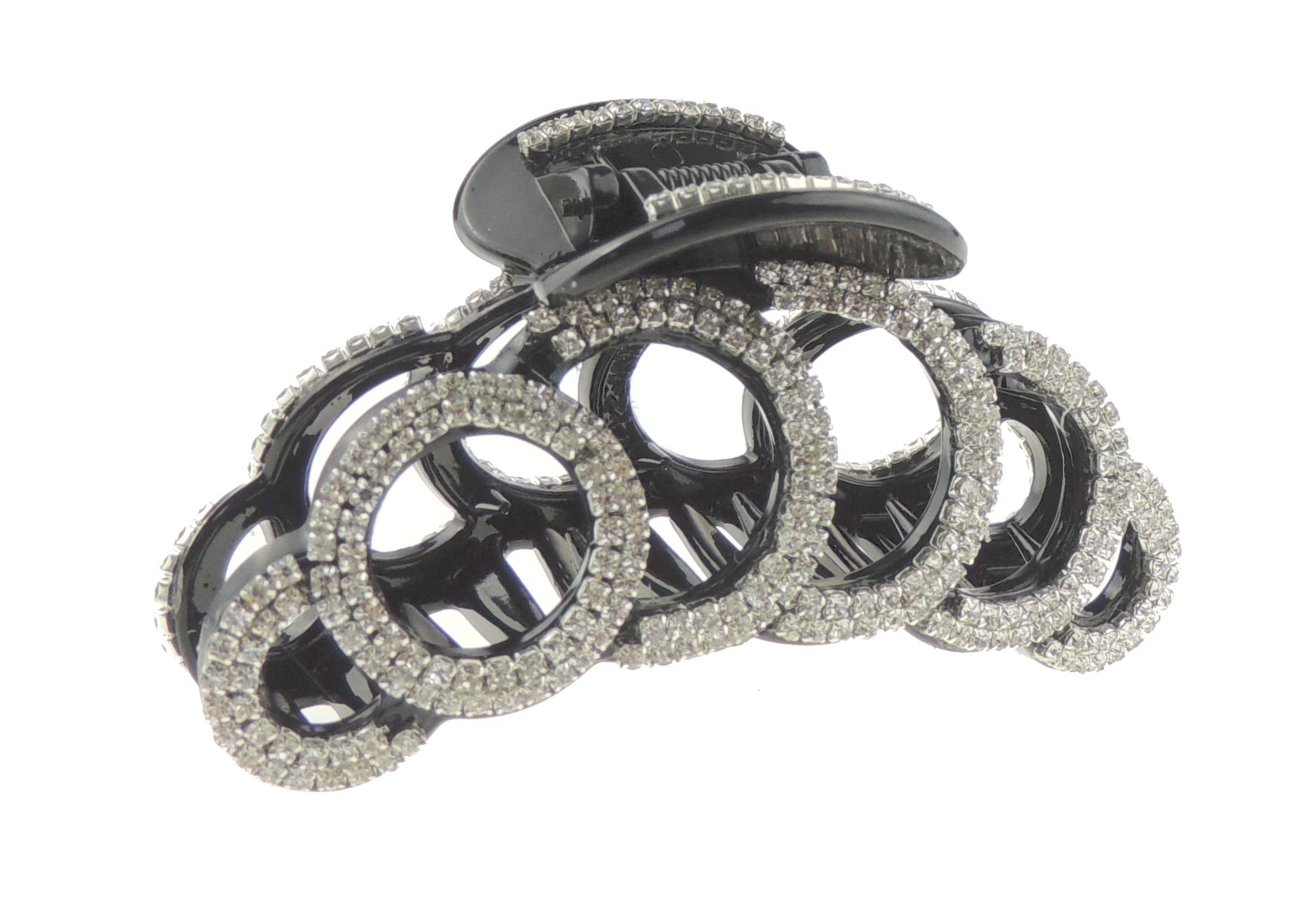 Extra Sparkly Women Girls Crystal Diamante Rhinestone Gems Wave Jaw Clip Octopus Clamp Grip Bridal Wedding Party Styling Fine Thin Hair Accessories Butterfly Claw (Black)