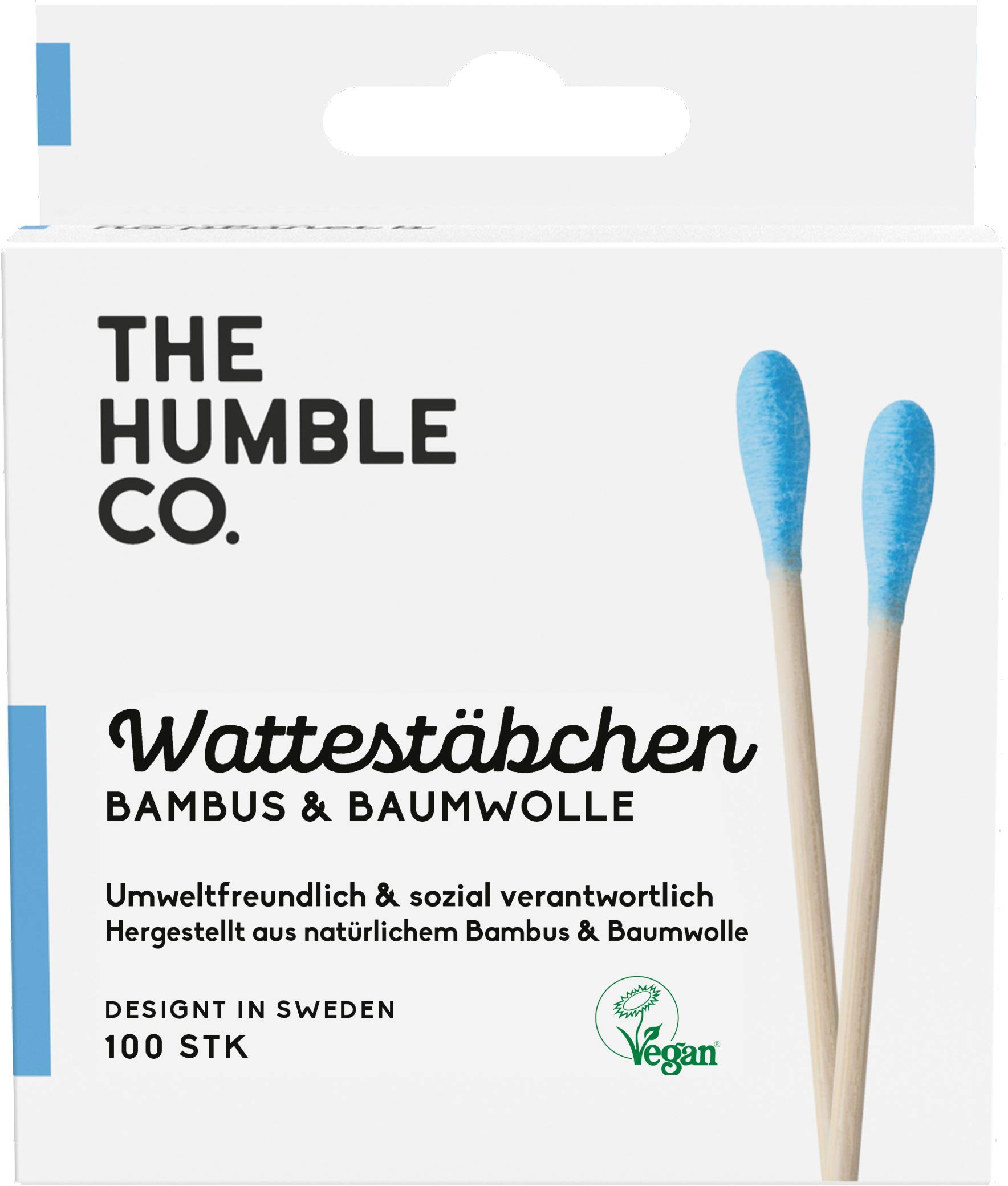 The Humble Co. Natural Cotton Swabs | Blue | Biodegradable, Eco-Friendly, Vegan | Perfect for Ears, Makeup, Pet care and Cleaning (1 x 100)