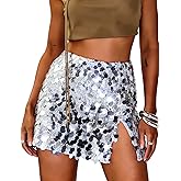 YYASilver Women's Sequin Skirts Shiny Mini Bodycon Skirts for Holiday Parties, S-XL