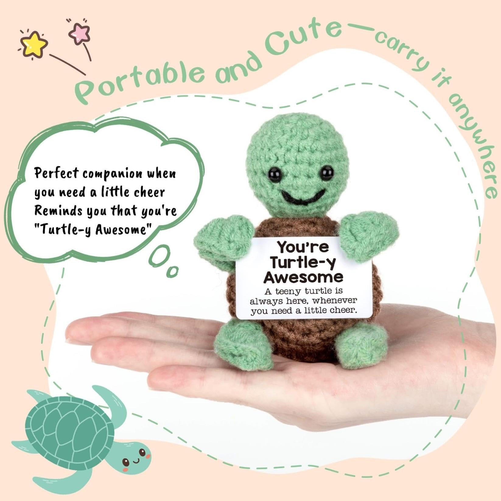 Générique Tortue Positive, Mini Tortue De Mer TricotéE, Peluche Insolite, Laine TricotéE Animaux Au Crochet pour Cadeau De Motivation DéCoration De FêTe,Idee Drole Et Motivante pour Etudiant (A)