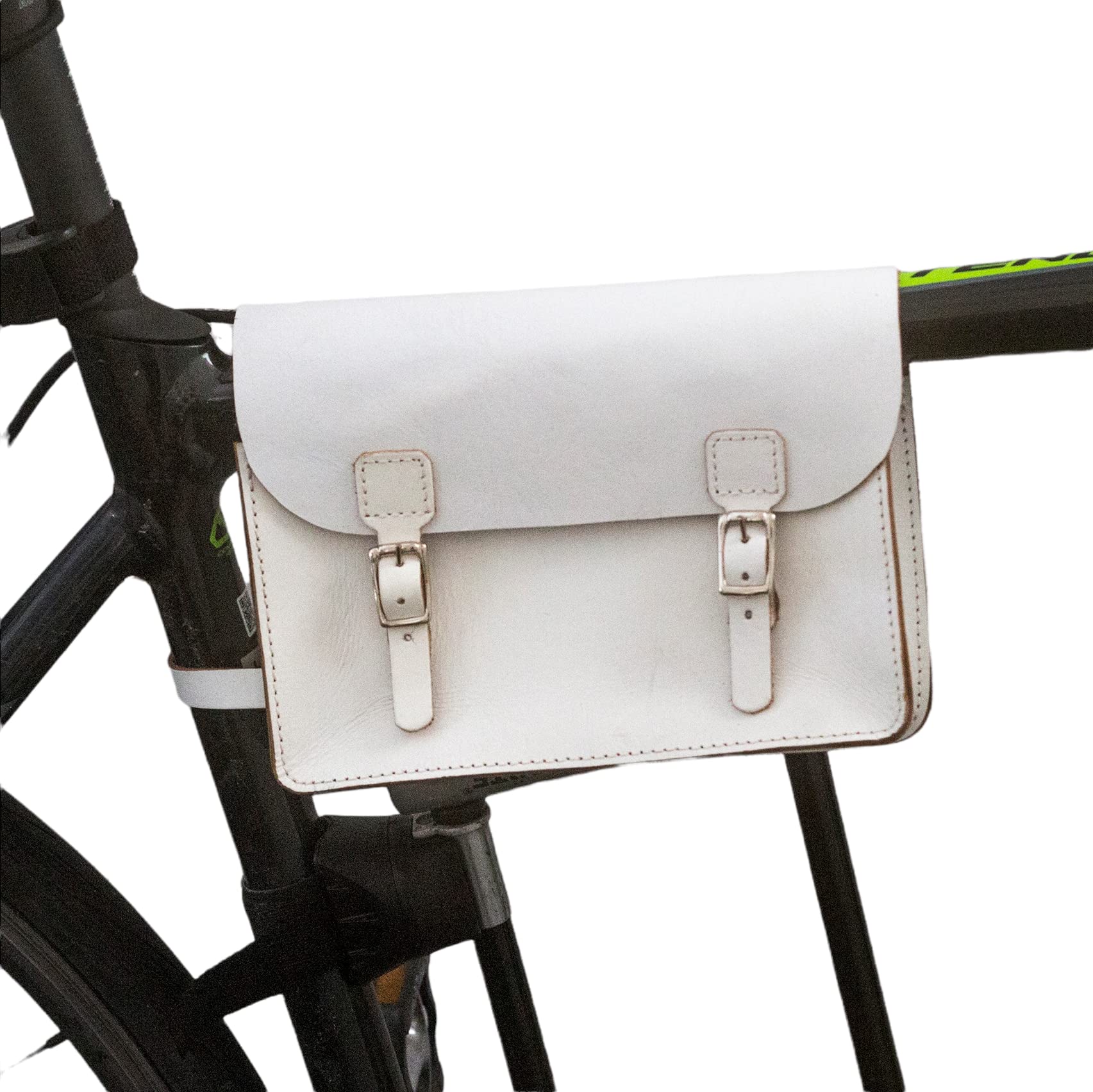 London Craftwork Bike Frame Bag Handcrafted Natural Leather White 8.6"x6.5"x2"