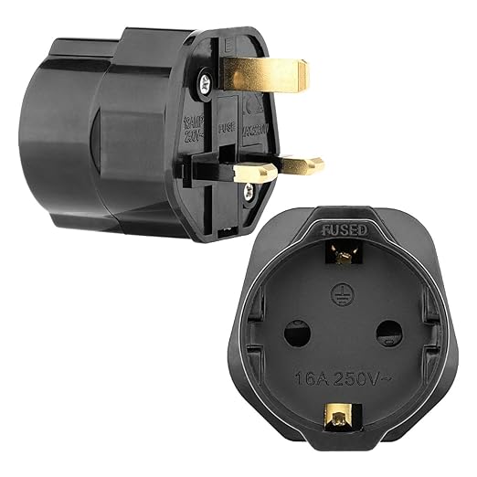 Incutex Adaptor para viaje UK GB Inglaterra Adaptor para viajar UE Schuko 2-Pin en UK 3-Pin Viaje Adaptor de enchufe en negro