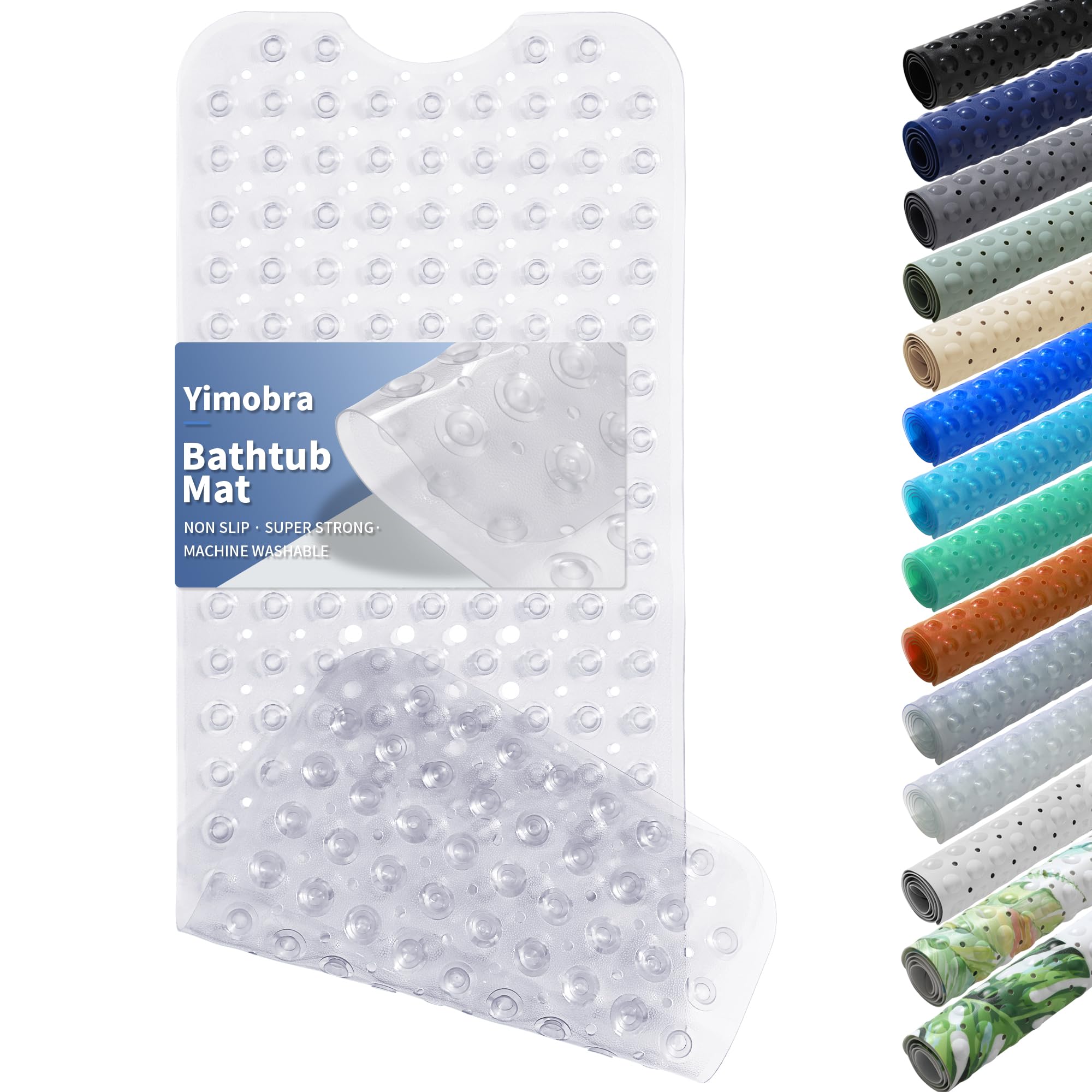 Yimobra Original Bath Tub Shower Mat Extra Long 100 x 40 cm, Non-Slip with Drain Holes, Suction Cups, Machine Washable, Phthalate Free, Latex Free, BPA Free, Bathroom Mats, Clear