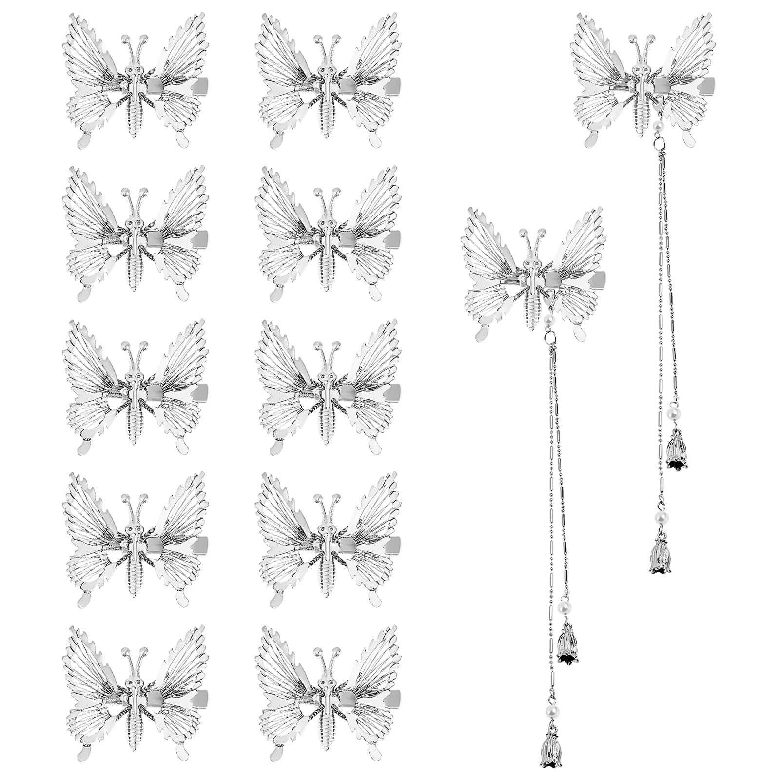 Elegant Metal Tassel Butterfly Hairpins - Silver Hollow Butterfly Hair Clips Accessories for Women & Girls (12 pcs)