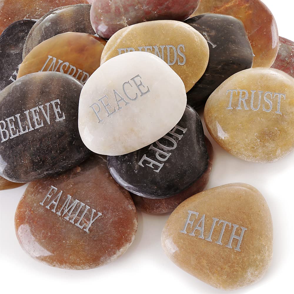 Photo 1 of 12PCS DIY Rocks for Engraved Inspirational Polished Garden Stones, Natural Encouragement Personalized Healing Decor River Stone - Unique Gift for Friends Arts Crafts (12 Different Words) (Colorful)