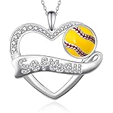 jiulegufa Softball Necklace 925 Sterling Silver Softball Pendant Necklace Sports Jewelry Gifts for Women