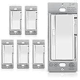 BESTTEN 6 Pack Super Slim Slide Dimmer Light Switch, Single Pole or 3 Way Dimmer Switches, Compatible with LED Dimmable Lamp, CFL, Incandescent, Halogen Bulb, ETL Listed, White