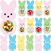 KJX 24 Pack Easter Cards for Kids Classroom, DIY Bunny Design Easter Candy Cards with Plastic Domes, Easter Party Favors for School Holiday Celebrations Gifts and Craft Activities