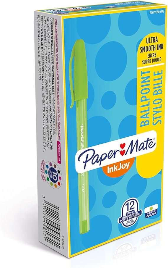 PaperMate InkJoy 100 CAP Ball Pen with 1.0 mm Medium Tip Light Green, Pack of 12 Amazon.co.uk