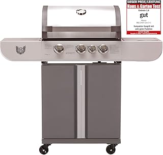 MAXXUS Gasgrill BBQ Chief Core 3+1 - Grillwagen in attraktivem Design -  3 Edelstahl-Brenner, 1 Seitenbrenner und Gusseisen Grillrost