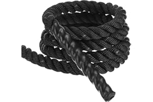 MECCANIXITY Battle Rope 10ft x 1 Inch Polyester Workout Rope Heavy Fitness Exercise Rope for Strength Training Home Gym Muscle Building, Black