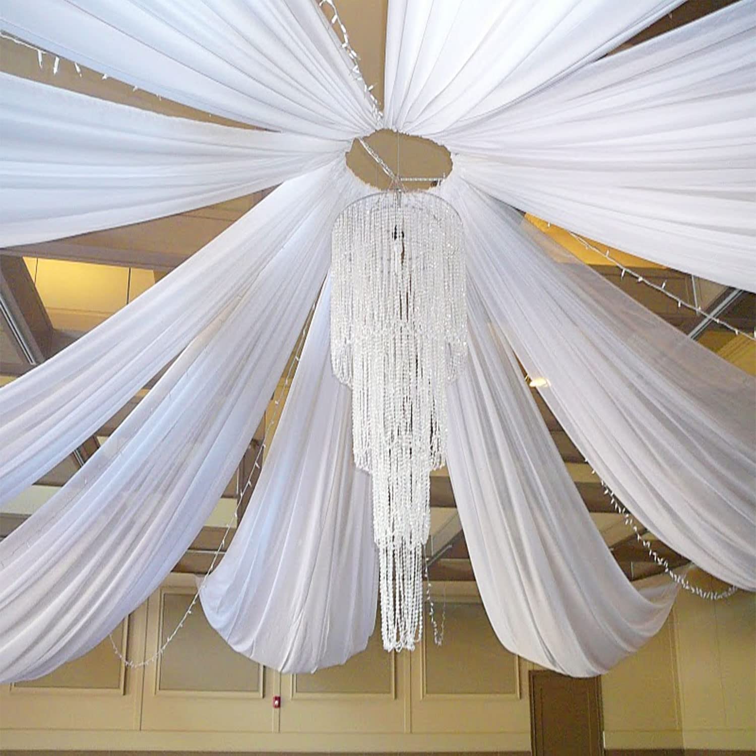 MoKoHouse White Ceiling Drapes for Weddings 6 Panels 5ftx10ft Wedding Arch Draping Fabric Chiffon Curtain for Party Ceremony Stage Wedding Decoration