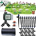 Drip Irrigation System Kit with Water Timer 82FT 1/4 Hose for 16 Sprinkler Heads Fountain Spray, Automatic Watering System for Potted Plants, Patio Lawn, Seedlings Green