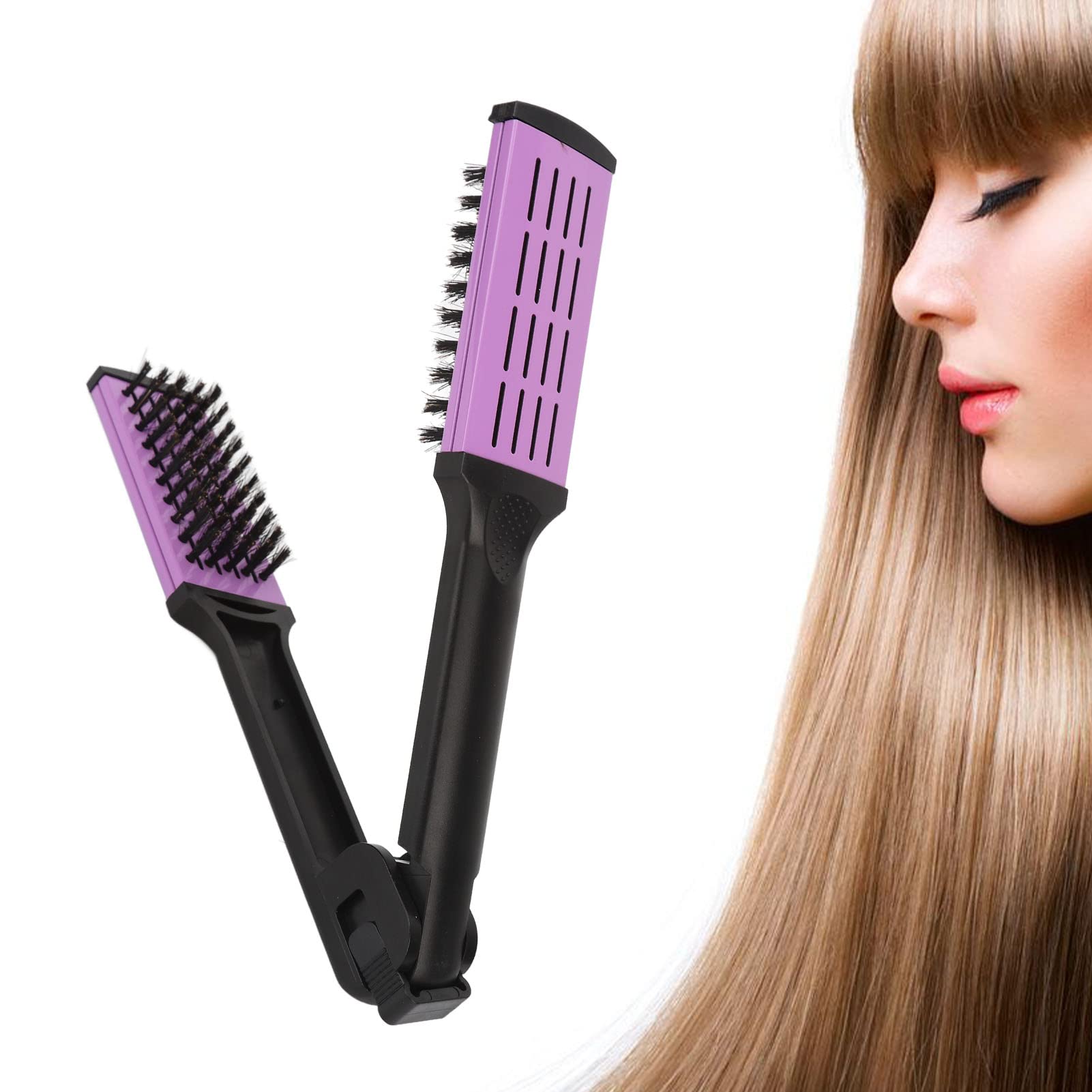 Hairdressing Straightener Hair Straightening Double Brush Comb Clamp Hair Brush Double Brush Comb Soft Handle for Hairdressing
