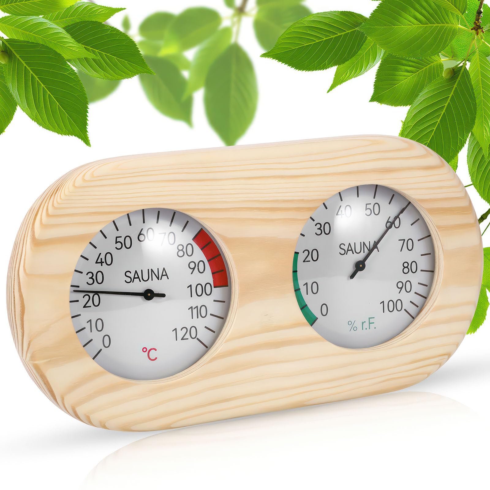 ALLOMN Sauna Thermometer Hygrometer, 2-in-1 Wooden Digital Thermo-Hygrometer High Accuracy Sauna Steam Room Thermometer Hygrometer for Sauna Room Steam Room Workshop Warehouse