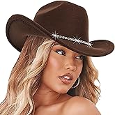 IZUS Women Sparkly-Rhinestone Western-Cowgirl-Hat Glitter-Bling Cowboy-Hat Felt-Rodeo-Hat for Disco-Party Medium/Large