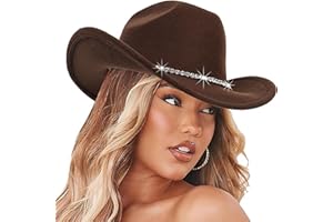 IZUS Women Sparkly-Rhinestone Western-Cowgirl-Hat Glitter-Bling Cowboy-Hat Felt-Rodeo-Hat for Disco-Party Medium/Large