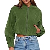 Tankaneo Womens Faux Suede Bomber Jackets Cropped Trendy Casual Zip Up Lightweight Coats Oversized Spring Outerwear