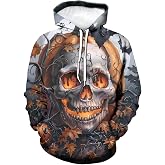 RASBCTK Skull Hoodie For Men Halloween Trippy Skeleton Floral Graphic Hooded Sweatshirts Pullover