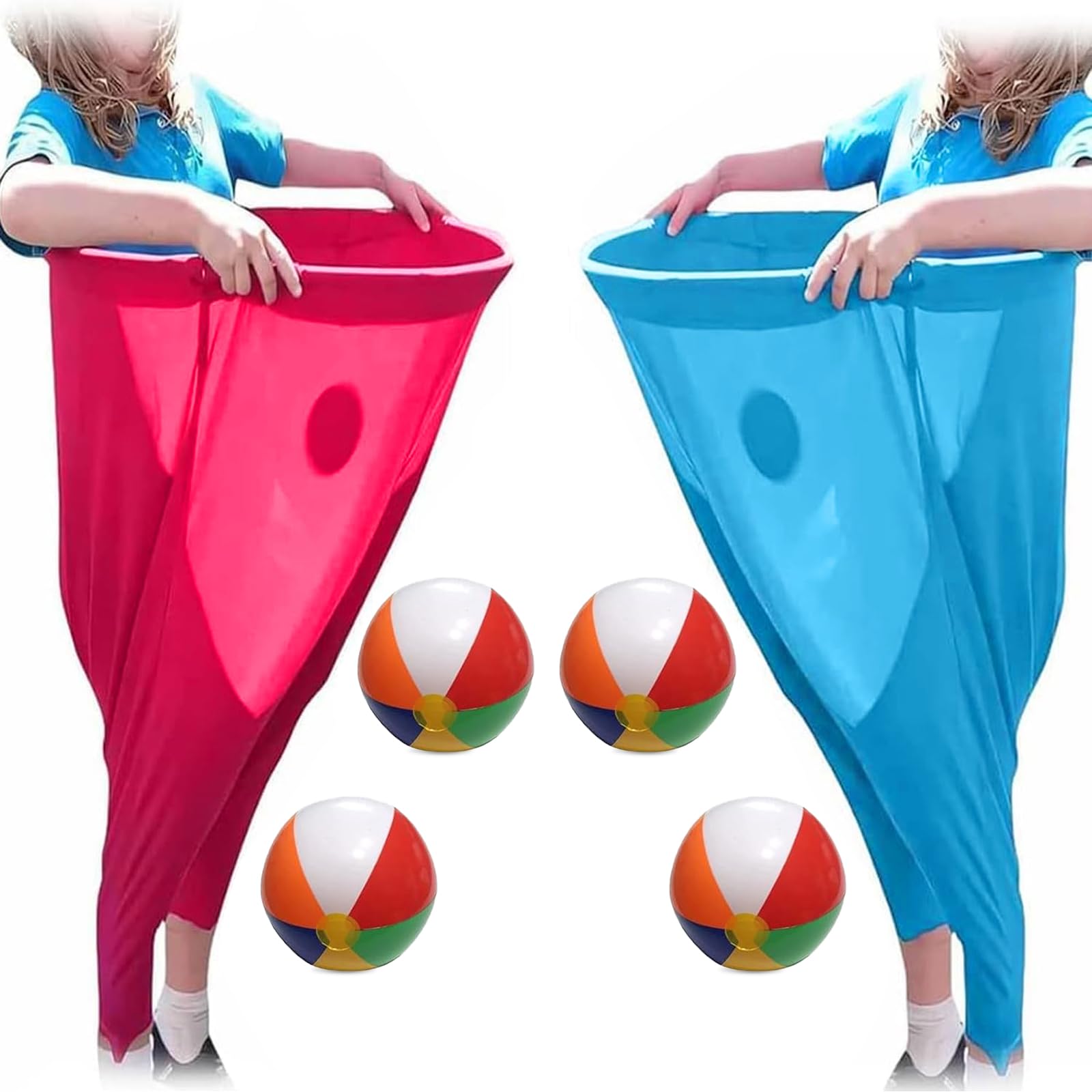 2+4Pcs Granny Pants Yard Game, Super Giant Pants Outdoor Game with 4 Bouncy Balls and 2 Pants, Recreational Tossing Games for Family Reunion and Adult Party (Blue and Pink)