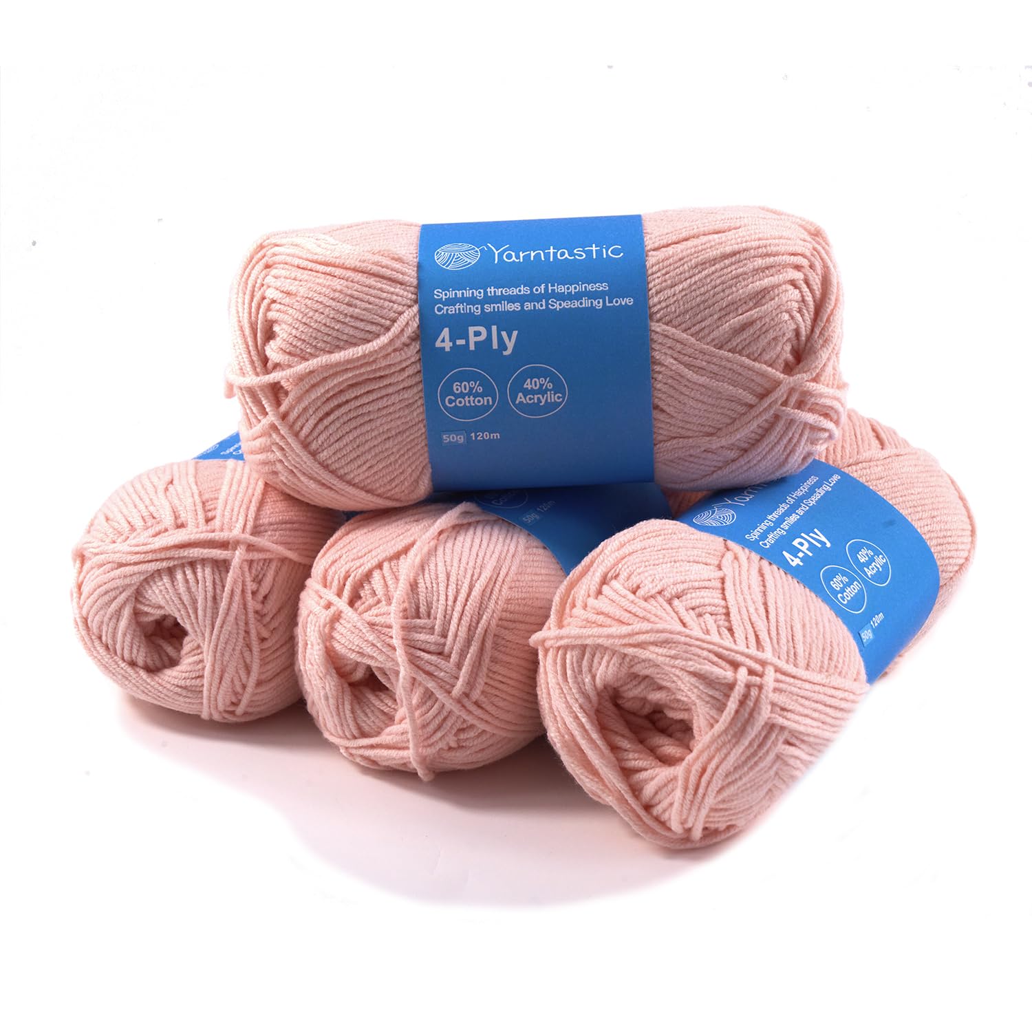 Yarntastic 50g x 4 Balls in a Pack, 4 Ply Yarn, 16 Wraps per inch (About 2.5cm), 60% Cotton 40% Acrylic Blended, 43 Colour Choices; for Knitting, Crochet, Amigurumi, Baby Blanket, Clothing and Others