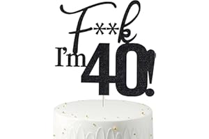 VEEGOOD 40 Birthday Cake Toppers-Black Glitter, Funny 40th Cake Topper for Men,40 Cake Topper For Women, 40th birthday decorations,40th Birthday Cake Topper（Double Sided Glitter） Forty