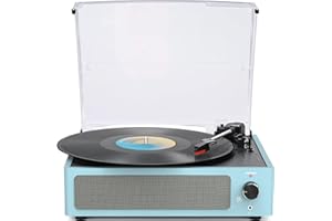 WOCKODER Vintage Vinyl Record Player with Speaker Turntable for Vinyl Records, Belt-Driven Turntable Support 3-Speed, Wireless Playback, Headphone, AUX-in, RCA Line LP Vinyl Players for Sound Enjoyment Blue