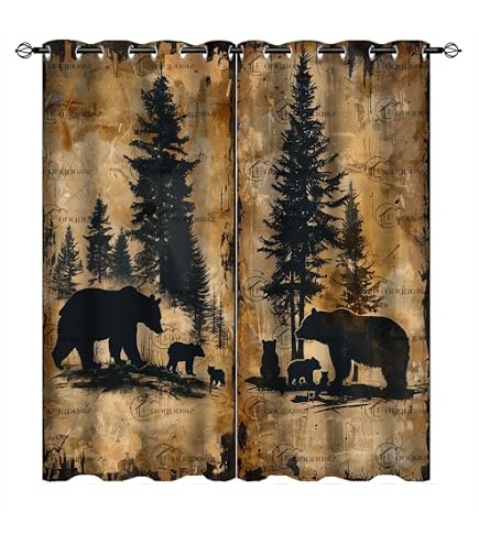 Bear Door Curtain, Rustic Farmhouse Bear Doorway Curtain, Wild Bear
