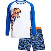 Quad Seven Boys Rash Guard Swimsuit Set - Kids Short Sleeve Bathing Suit Swimwear Sets (Sizes: 5-12)