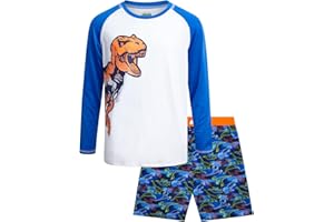 Quad Seven Boys Rash Guard Swimsuit Set - Kids Short Sleeve Bathing Suit Swimwear Sets (Sizes: 5-12)