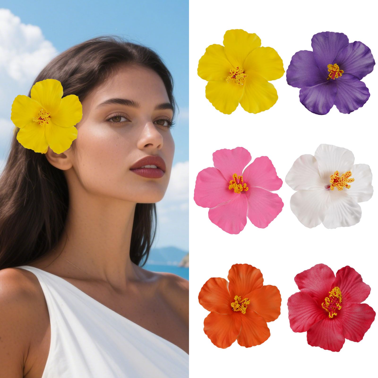 Photo 1 of 6 Pcs Hawaiian Flower Hair Clips for Women Plumeria Hibiscus Hair Clip Artificial Flower Clips 3.5 Inch Floral Hair Barrettes for Summer Vacation Beach Party Girls Holiday Gifts