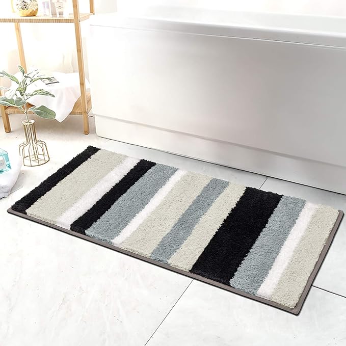 HEBE NonSlip Bath Rug Runner Striped Plush Microfiber Bath Mat Long