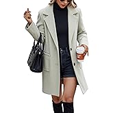 ECOWISH Women Coat Trench Jacket - Winter Long Sleeve Peacoat Fall Mid-Length Lapel Cardigan Overcoat with Pockets