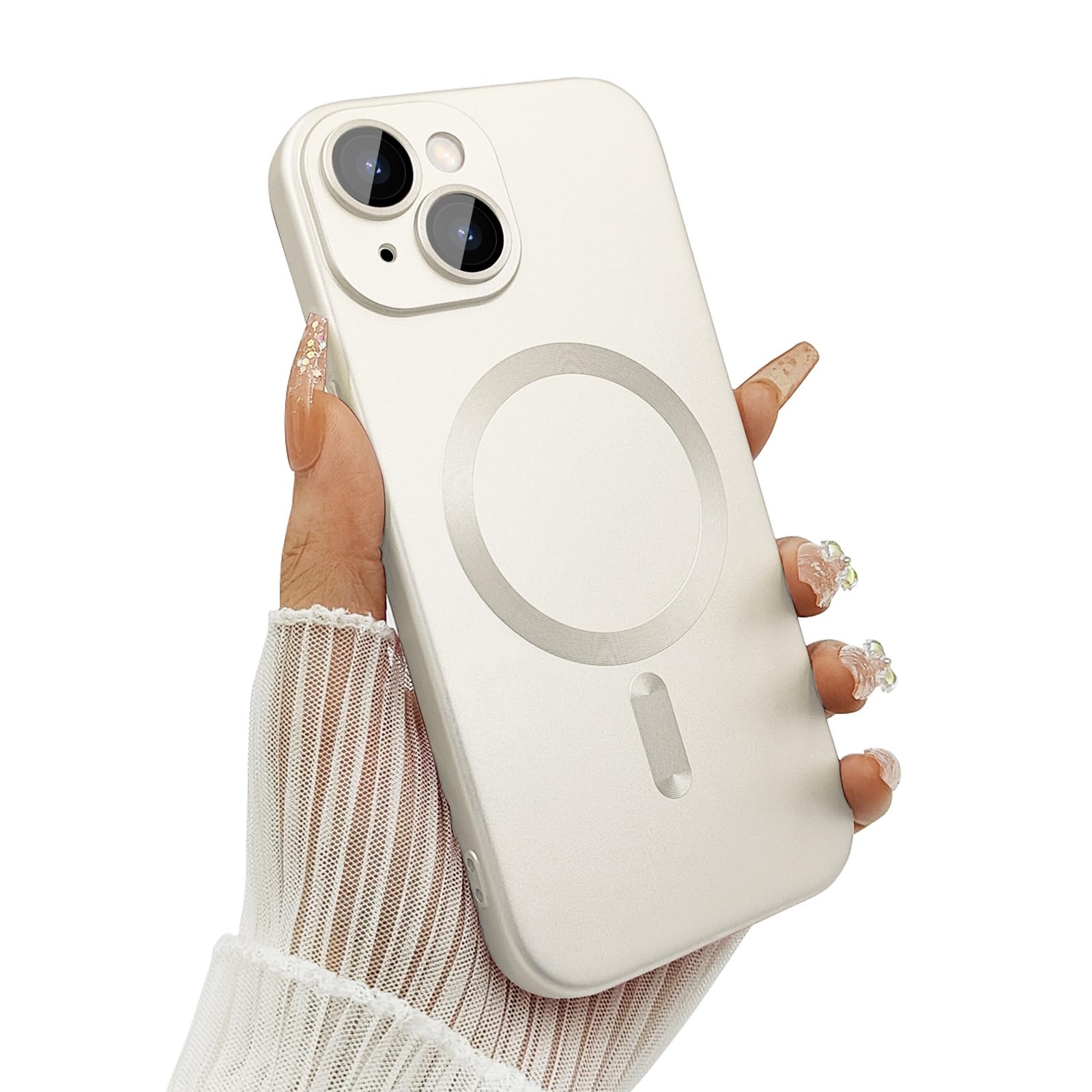 Photo 1 of ankofave Magnetic Case for iPhone 14 Phone Case for Women/Men, Shockproof Matte Luxury Soft Metallic Luster Design with Camera Lens Protector, Compatible with Magsafe Case for iPhone 14 6.1"-White
