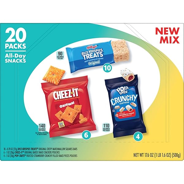KELLOGG’S CHEEZ-IT, POP-TARTS & RICE KRISPIES TREATS ALL-DAY SNACKS VARIETY PACK, 17.6OZ BOX (20 COUNT)