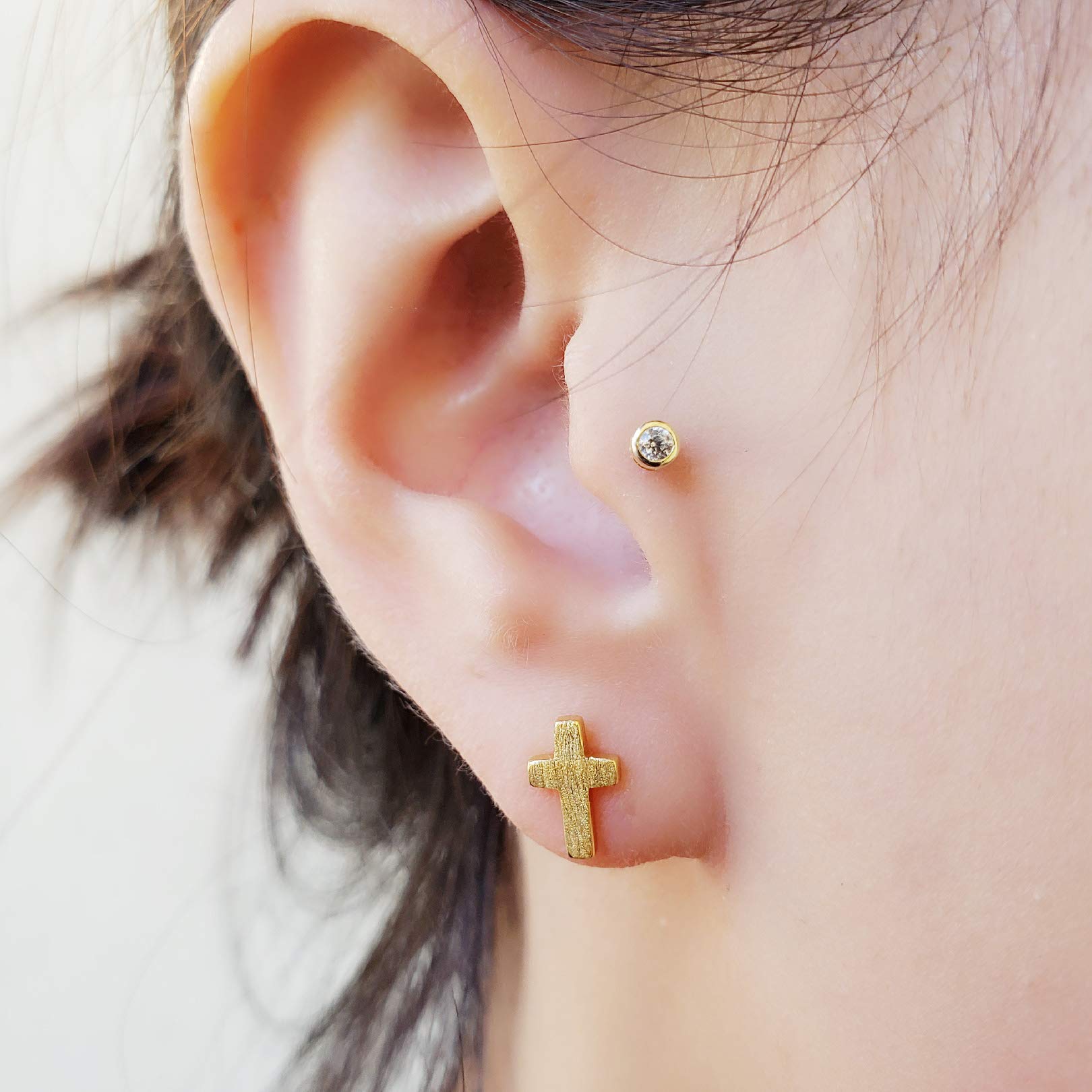 Spoil Cupid Rhodium-Plated 925 Sterling Silver Matte Finish Textured Mini Latin Cross Stud Earrings