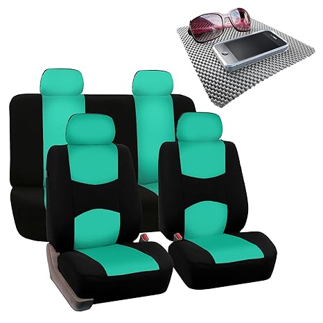 Fh Group Bright Flat Cloth Full Set Car Seat Covers Mint Black Fit Most Car Truck Suv Or Van