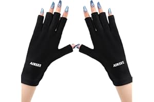 AIRSEE UV Gloves for Nail Lamp,Professional UPF50+ UV Protection Gloves for Manicures Nail Art,Fingerless Gloves That Shield Skin from The Sun and Nail Lamp (Black)
