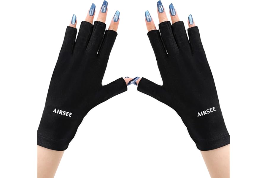 AIRSEE UV Gloves for Nail Lamp,Professional UPF50+ UV Protection Gloves for Manicures Nail Art,Fingerless Gloves That Shield Skin from The Sun and Nail Lamp (Black)