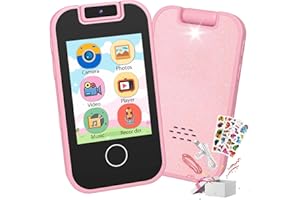 EVOIO Kids Smart Phone Toys for Girls Ages 3-8, Toddler Play Phone with Learning Games, Touchscreen Toy Cell Phone with Music Player, Christmas Birthday Gifts for 3 4 5 6 7 8 Year Old Girls with 8G SD Card